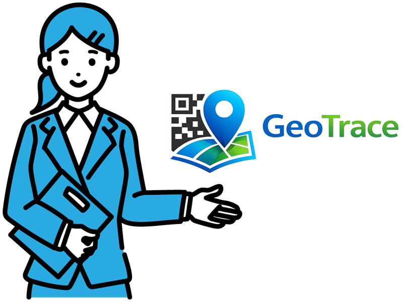 女性とGeoTraceのロゴ